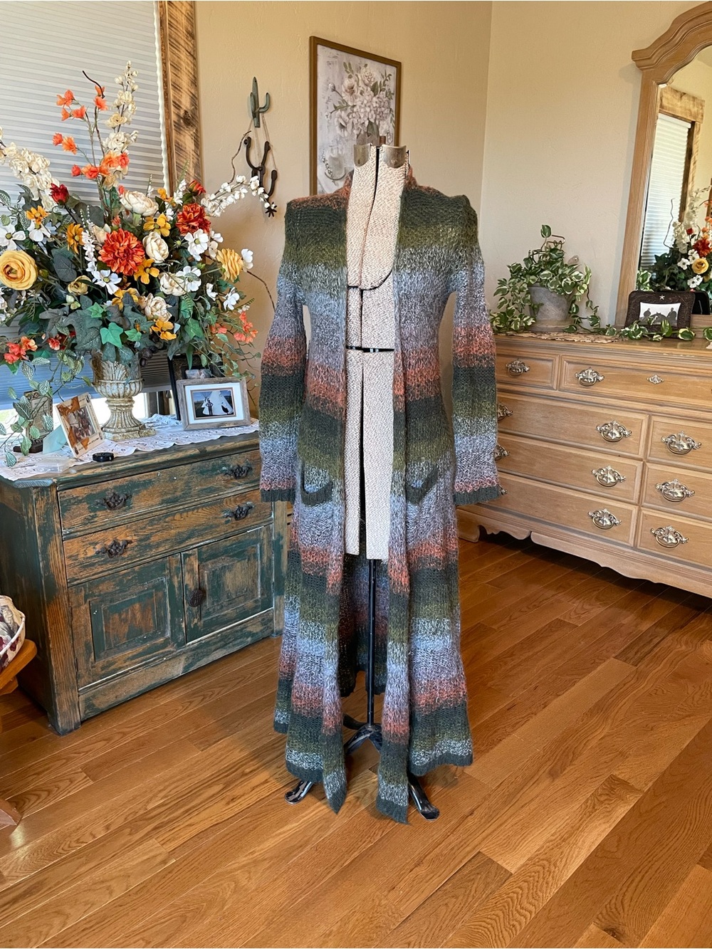 Anthropologie Maxi Duster Cardigan - Green Multi